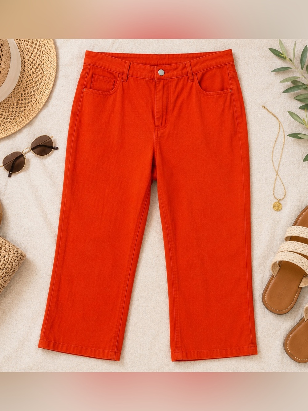 Women's Bright Orange High-Waist Straight Leg Denim Pants Size 3X 100% Cotton